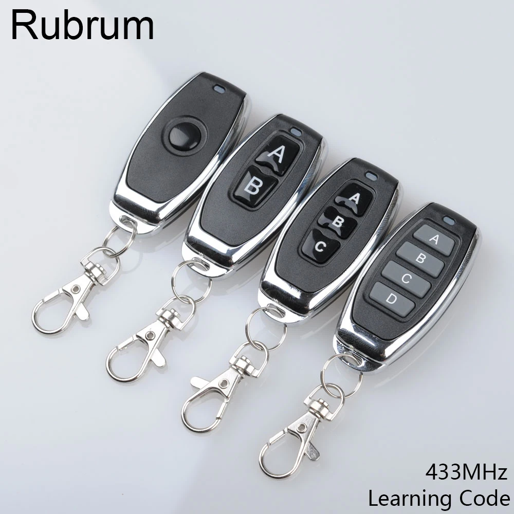 Rubrum 433MHz RF Remote Control Learning Code EV1527 Button Smart Home Transmitter For Led Light Car Gate Garage Door Alarm Key