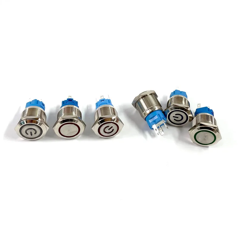 Latching push button switch locked 16mm flat head Momentary Push Button waterproof LED metal switch image 3