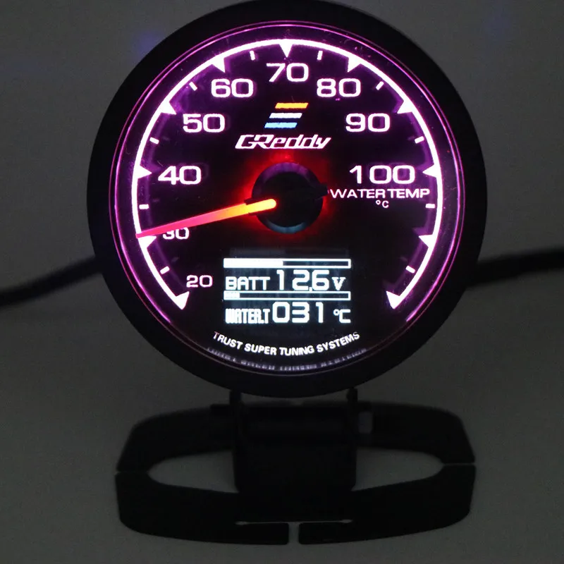 Water Temp Gauge GReddi 7colors LCD Display Car Modification with Water Temperature Tee  turbine boots vacuum oil temp  voltage