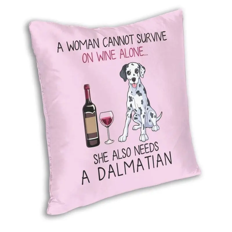 Dalmatian And Wine Funny Dog Square Pillowcover Decoration Pet Puppy Lover Cushions Cover Cool Throw Pillow Case for Living Room