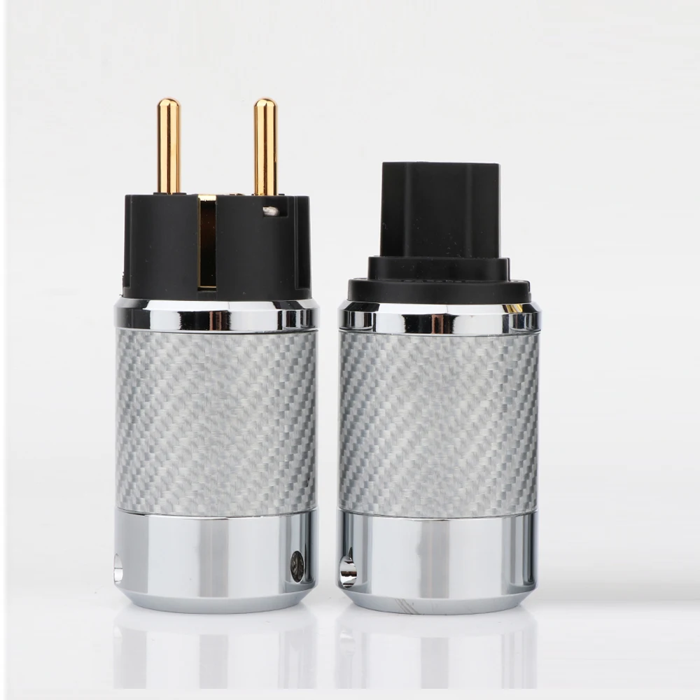 Preffair WCF4-G ألياف الكربون مطلية بالذهب مع طوقا الاتحاد الأوروبي القياسية الأوروبية IEC أنثى التوصيل لتقوم بها بنفسك كابل الطاقة الرئيسي