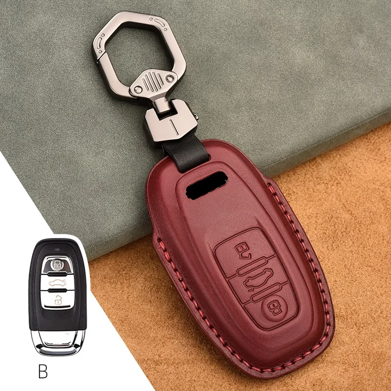 1Pcs Genuine Leather Car Remote Key Cover Case For Audi A1 A3 A4 A5 A6 A7 A8 Quattro Q3 Q5 Q7 2009 2010 2011 2012 2013 2014 2015 image 2