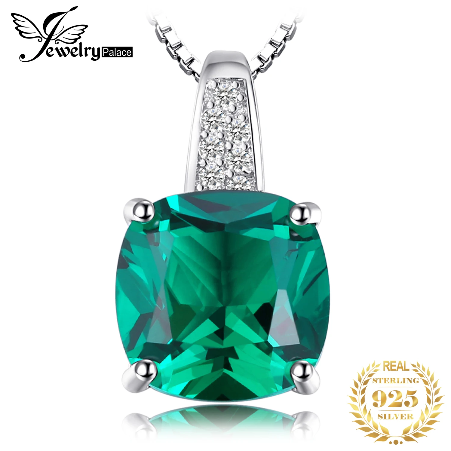 

JewelryPalace Simulated Nano Emerald Created Ruby Sapphire 925 Sterling Silver Pendant Necklace Women Green Gemstone No Chain