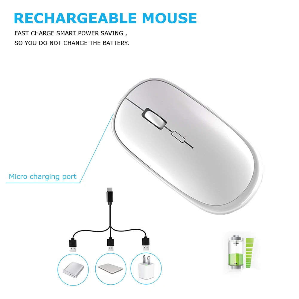 Optical Wireless Mouse 1600DPI 2.4G Wireless Mice Receiver ultra slient home Office Mouse for PC Laptop Notebook Rechargeable