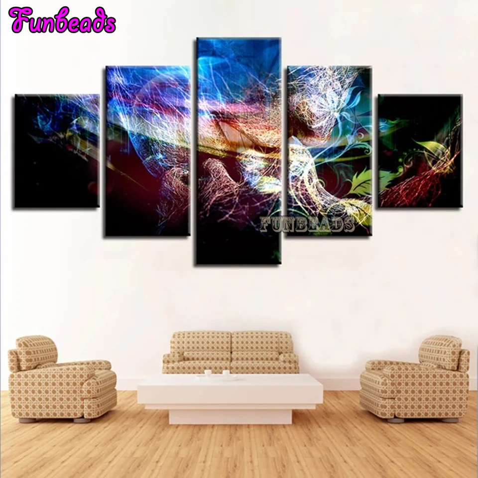 Home Decor Diamond Painting Wall Art Pictures 5 Piece Colour Love Kiss Abstract Diamond Mosaic Modular Multi-picture TT6417