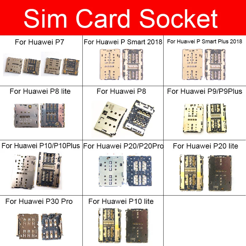 Sim Card Adapter Holder For Huawei P7 P8 P9 P10 P20 P30 P Smart 2018 Pro Plus Lite Memory Reader Card Socket Flex Cable Repair