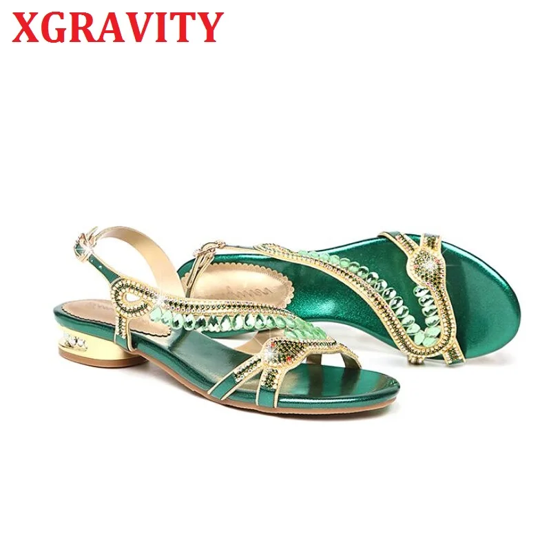 

XGRAVITY New All Matched Crystal Flat Shoes Elegant Ladies Summer Shoes Women Flat Sandals Fashion Ladies Rhienstone Shoes B021