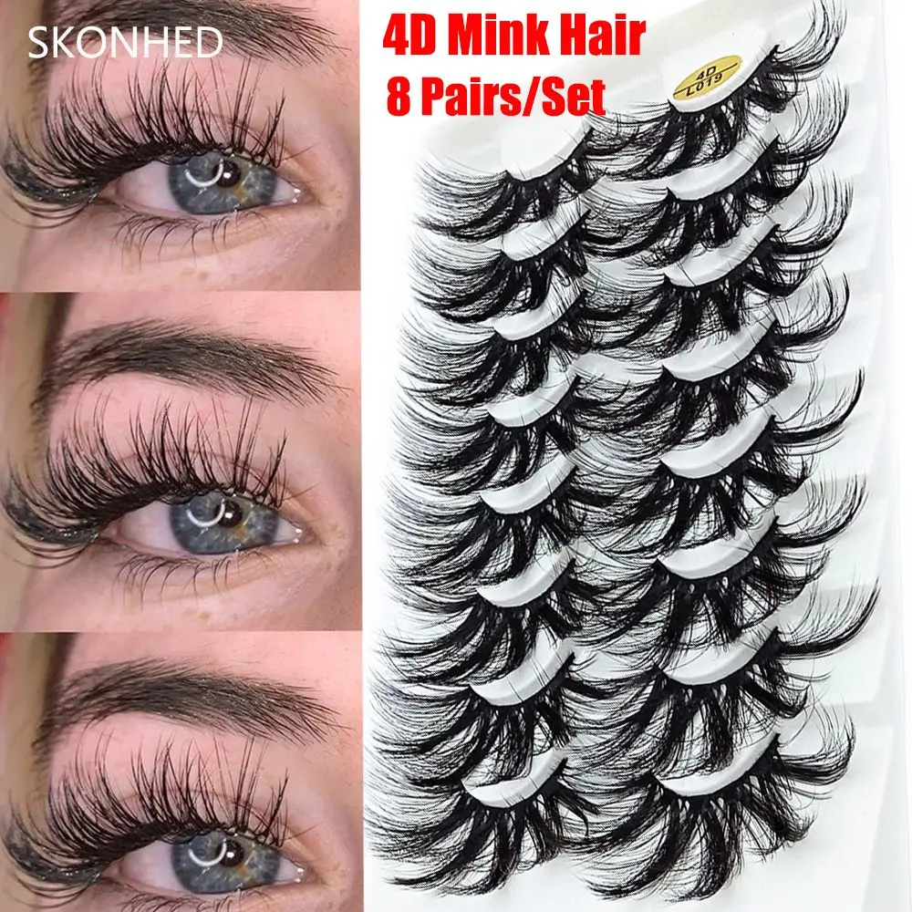 

8 Pairs Handmade Woman Wispies Fluffy Long Natural Multilayered Effect 4D Mink Eye Lash Extension False Eyelashes 25MM Lashes