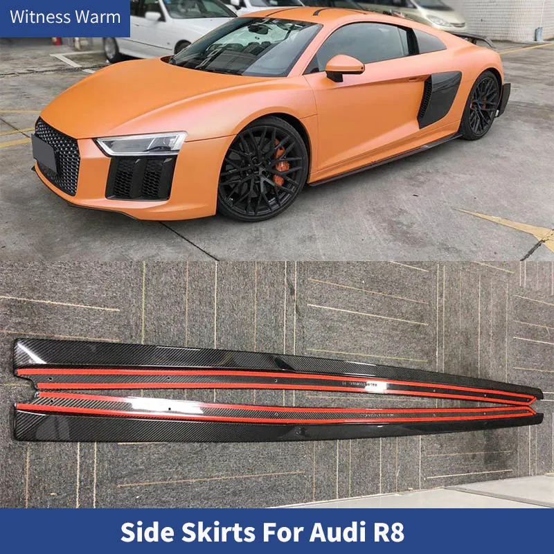 2Pcs/Set Double-sided Carbon Fiber Bumper Side Skirts Extension Lips Protector For Audi R8 2016 2017 2018