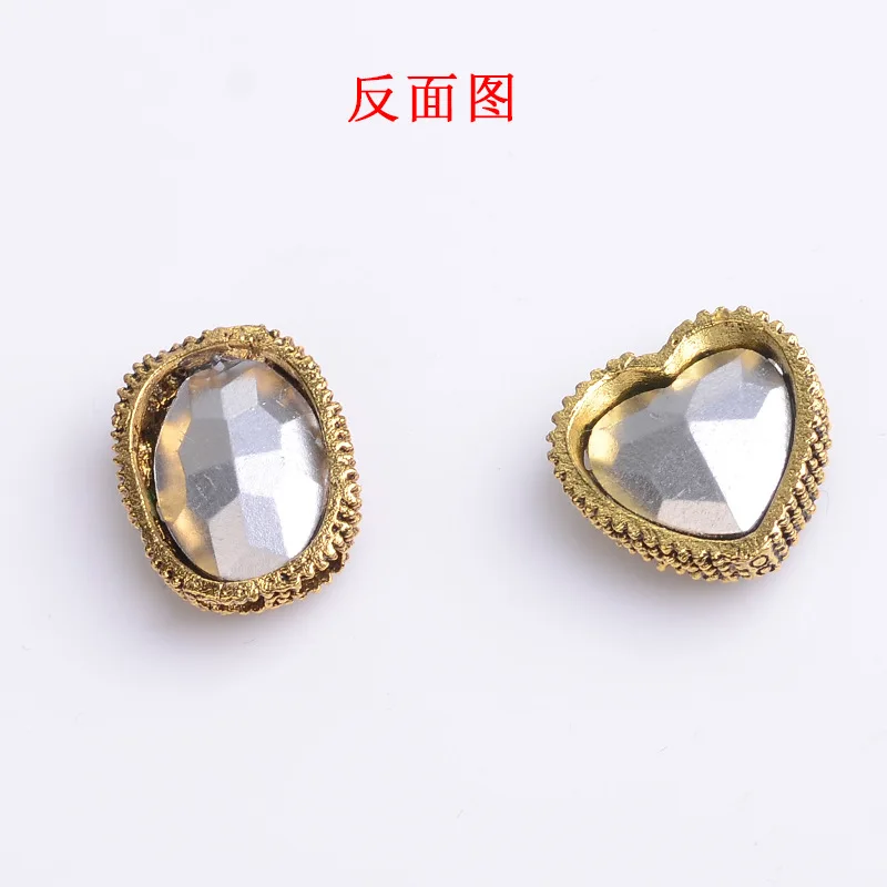 50pc Gold color Crystal Triangle/Heart Shape charm for cloth/wedding hair Jewelry Findings for DIY Handmade Jewelry Making