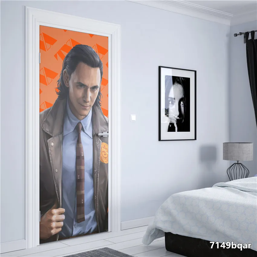 Marvel superhero TV series Loki Door sticker bedroom boy room PVC waterproof Refrigerator wardrobe self-adhesive HD Wall Decor