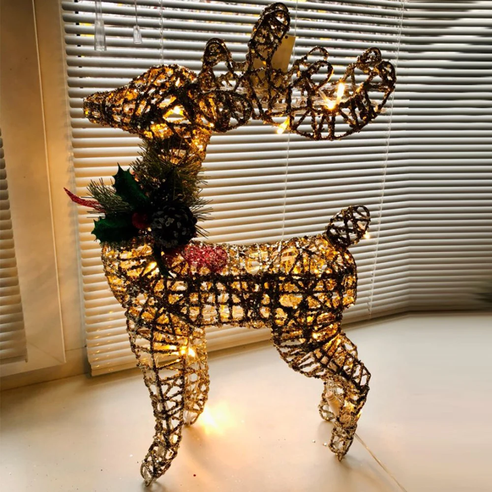 Christmas Decoration Ornaments Gold Deer Elk Led Light Christmas Tree Scene Room House Navidad New Year Decoration EU US Plug