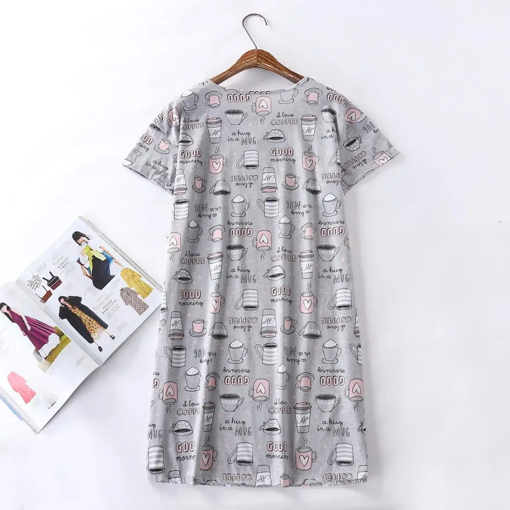 Vestido de dormir informal para mujer, Camisón de algodón de manga corta, talla grande, 2024