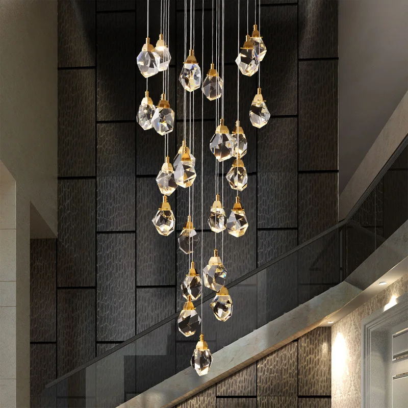 

Modern Nordic Crystal Led Chandelier Duplex Villa Stair Lamp Living Room Dining Room Lamp Exhibition Hall Decorative Lamp