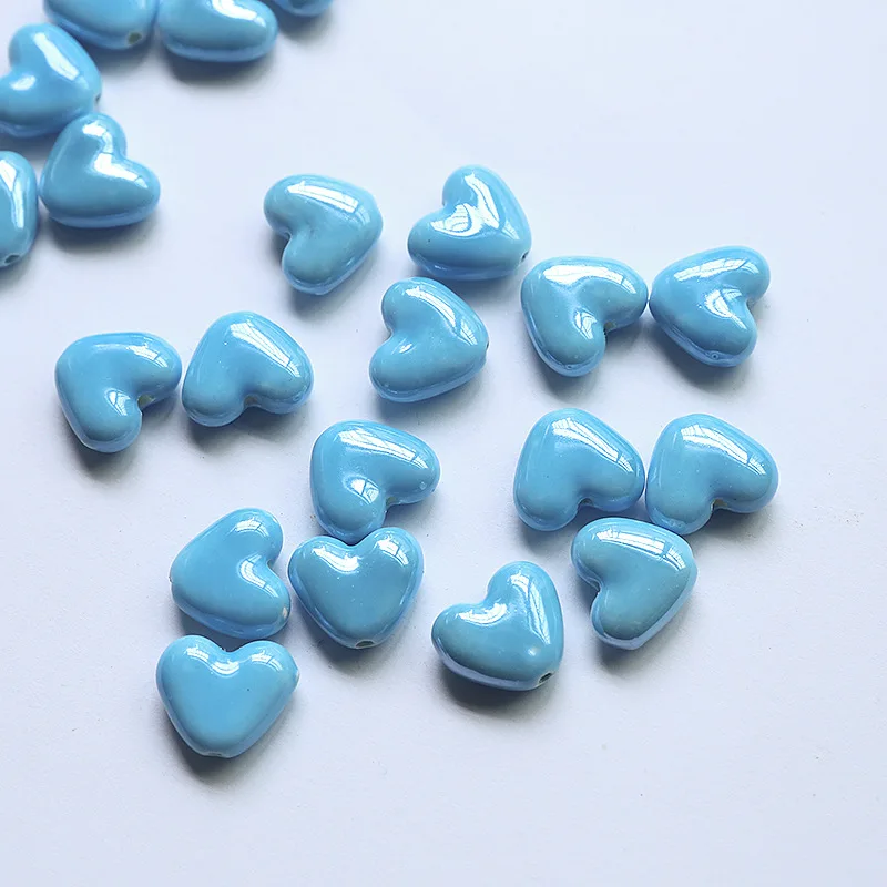 20pcs 15x13mm Heart Shape Ceramic Beads Red/Green/Pink/White/Blue/Yellow/Purple Color Loose Spacer Bead For Jewelry Making DIY