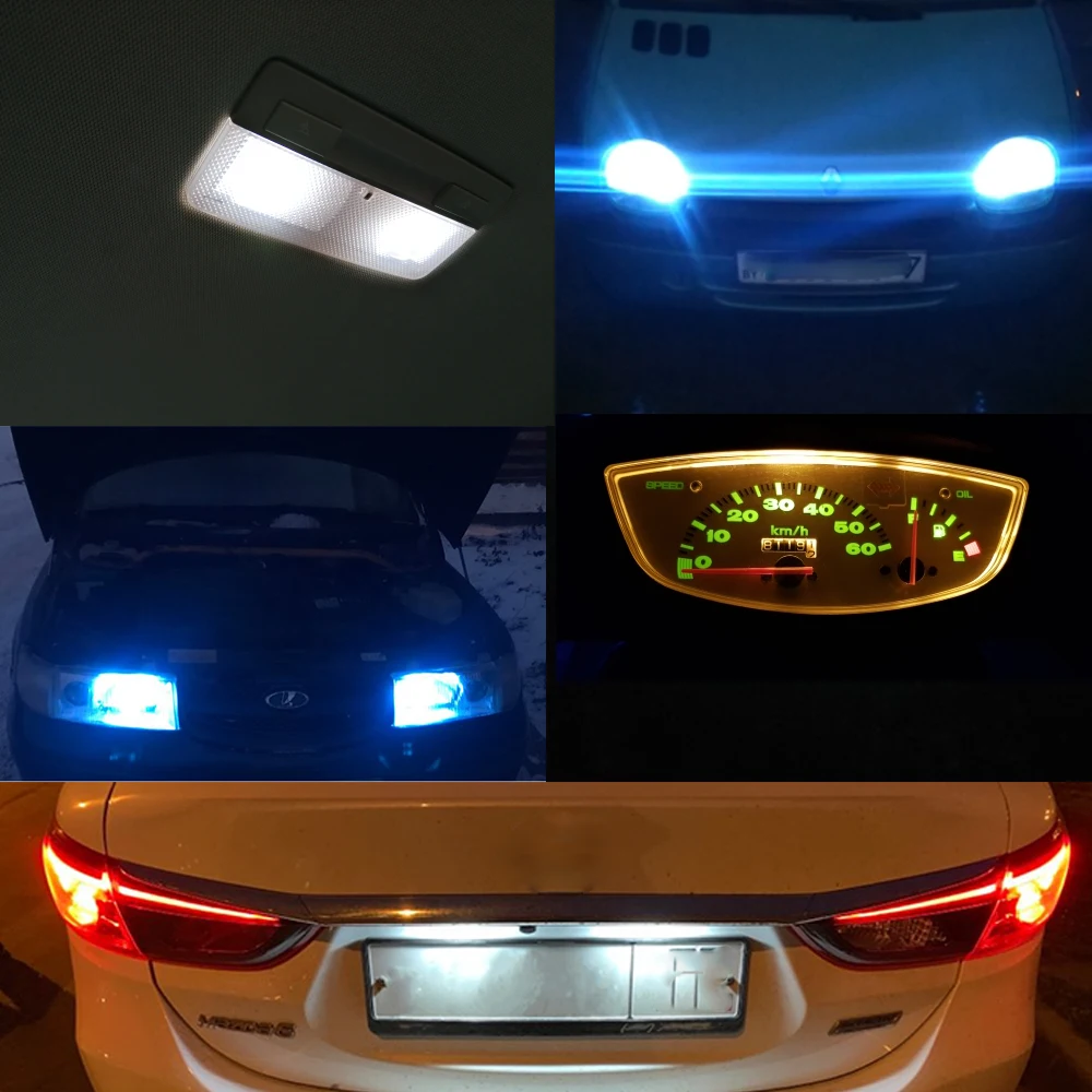 2 bombillas LED T10 W5W 2835 SMD T10 LED superbrillantes, luz de matrícula multicolor, luces interiores de coche, 12 V