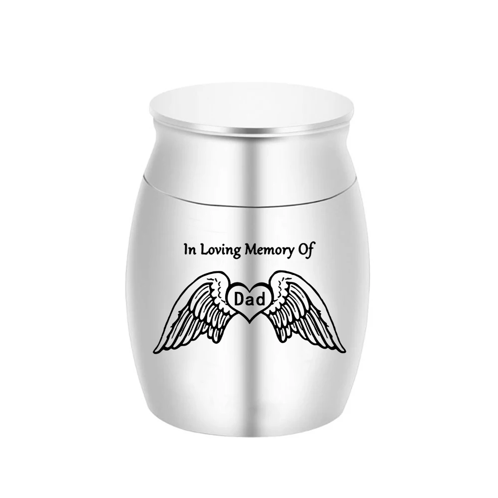 In Loving memory of  Dad Angel Wing Heart Funeral Memorial Mini Urn for Ashes Cremation Ash Holder Keepsake Jewelry Pendant