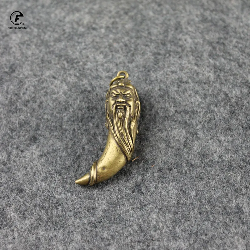 Copper Guan Gong crescent Statue Ornaments Home Decoration Accesories Chinese God of Wealth Key Chains Pendants Puer tea needle