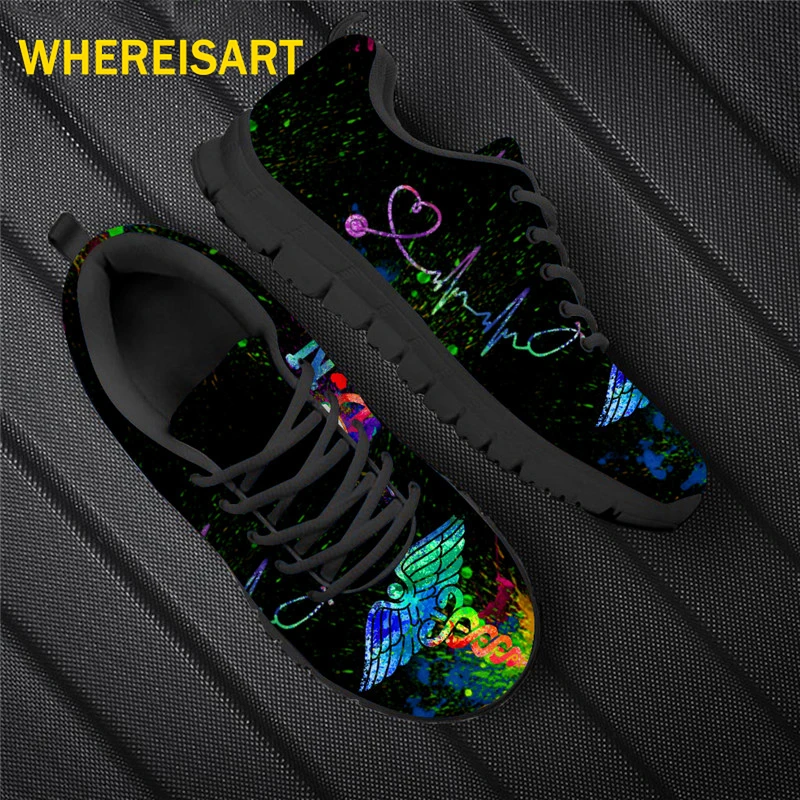 WHEREISART New Nurse Shoes For Women Heart Beat Brand Design BreathLadies Sneakers Flats Zapatos Mujer 46 Size Dropshipping