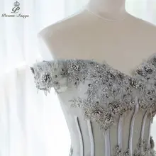 Gray Lace Sequin Evening Dress with Flowers #4