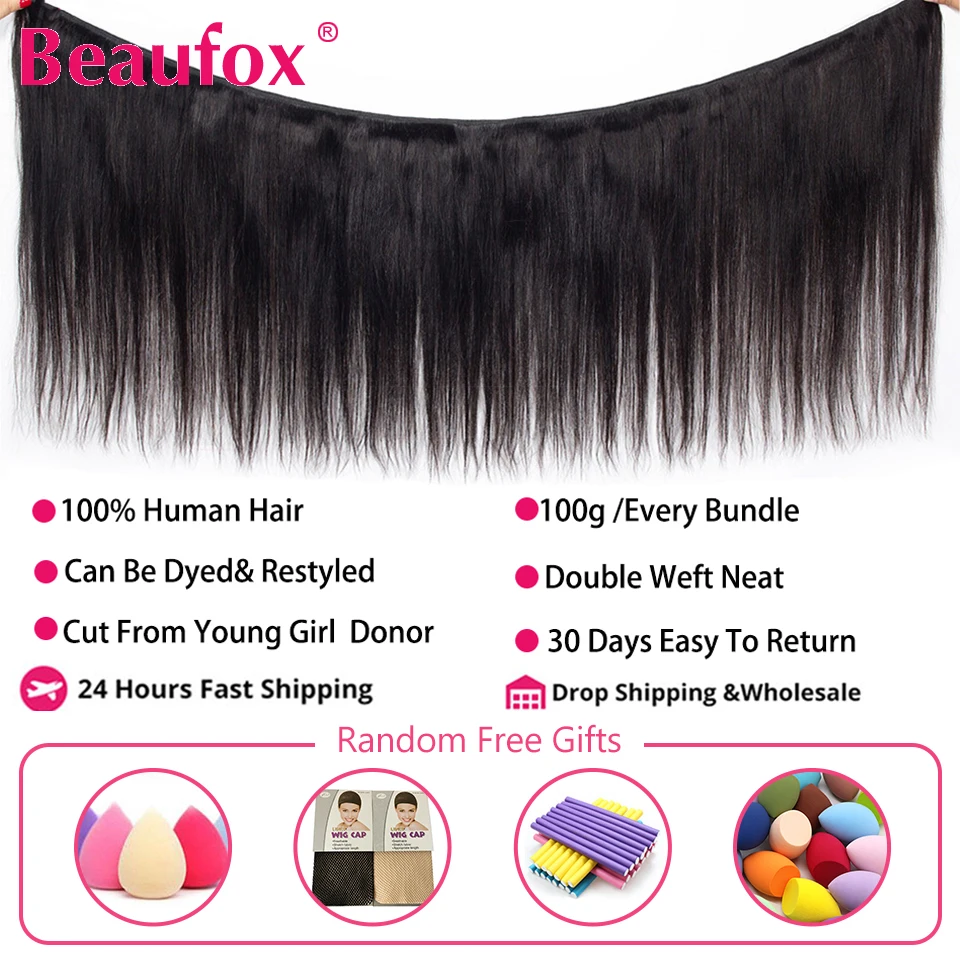 Beaufox Paquetes de Cabello Peruano Lacio Extensiones de Cabello Humano Tejido Remy Cabello Natural Negro 1/3/4 Pcs 8-30 Pulgadas 5