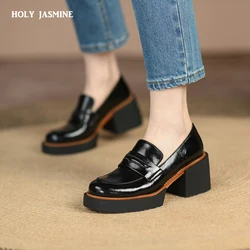 2022 New Women Thick Heels Party Wedding Shoes Woman Round Toe Ladies Platform Oxford Shoes Fashion Ladies Office Pumps Brogues