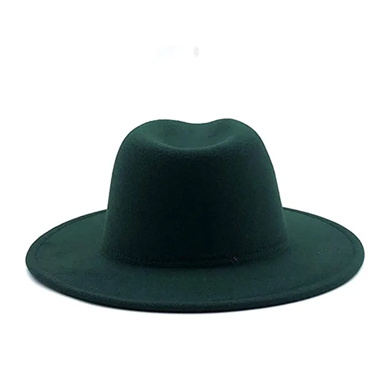 60CM Women Dark Green/Red Fedoras Men Fashion Jazz Hat Belt Buckle Woolen Blend Cap Spring Outdoor Casual Hat Wholesale