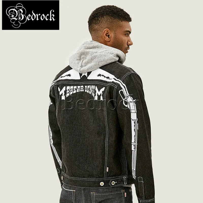 MBBCAR Original design printed jacket for men American vintage raw denim jacket black one washed jacket retro short jacket 391