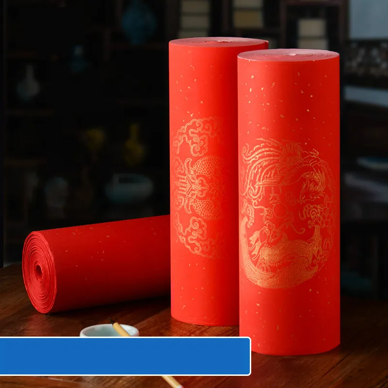 Rolling Chinese Spring Festival Couplets Red Xuan Paper Calligraphy Paper Red Xuan Paper with Traditional Pattern Rijstpapier