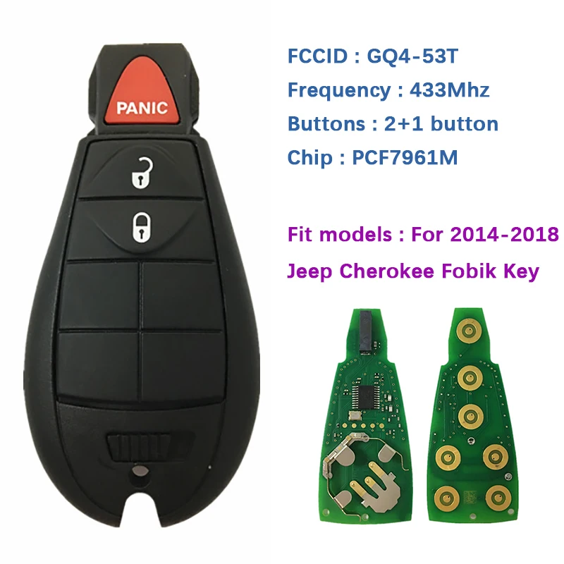 CN086020 Original 3 Button Smart Key Control For  Jeep Cherokee 2014-2018 Fobik Key PCF7961M Chip Frequency 433Mhz