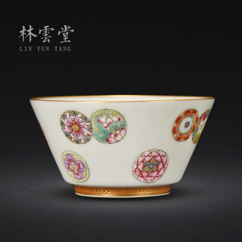 

Lin Yuntang colored enamel master cup sample tea cup cup cup kung fu master of jingdezhen tea cups