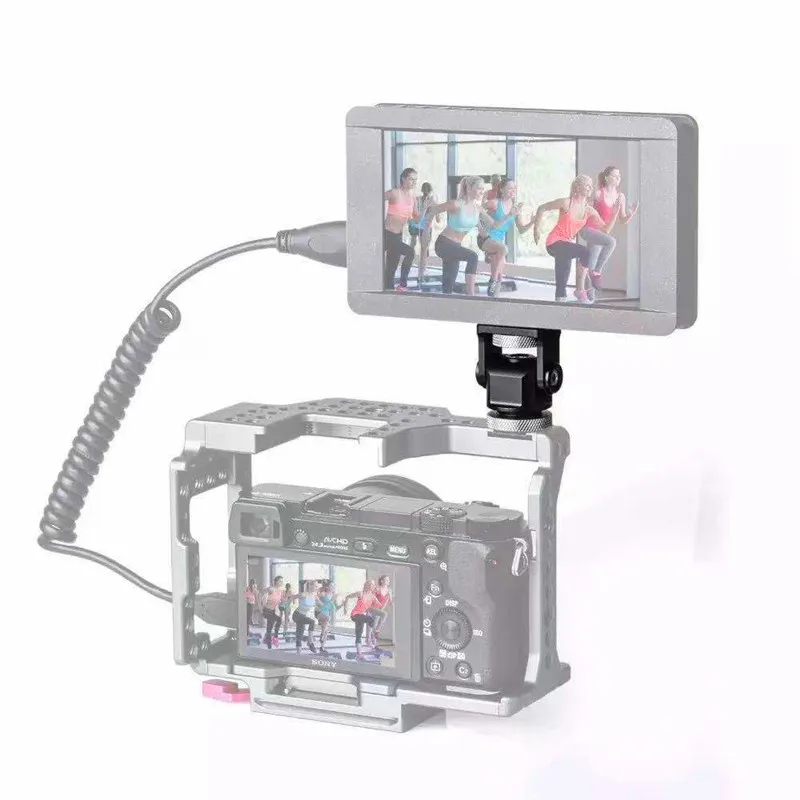 Hot Shoe Adjustable Monitor Holder Mount Camera Pan 360 Degree Tilt 180 Degree with Cold Shoe Mount and 1/4'' Mount Tripod Head