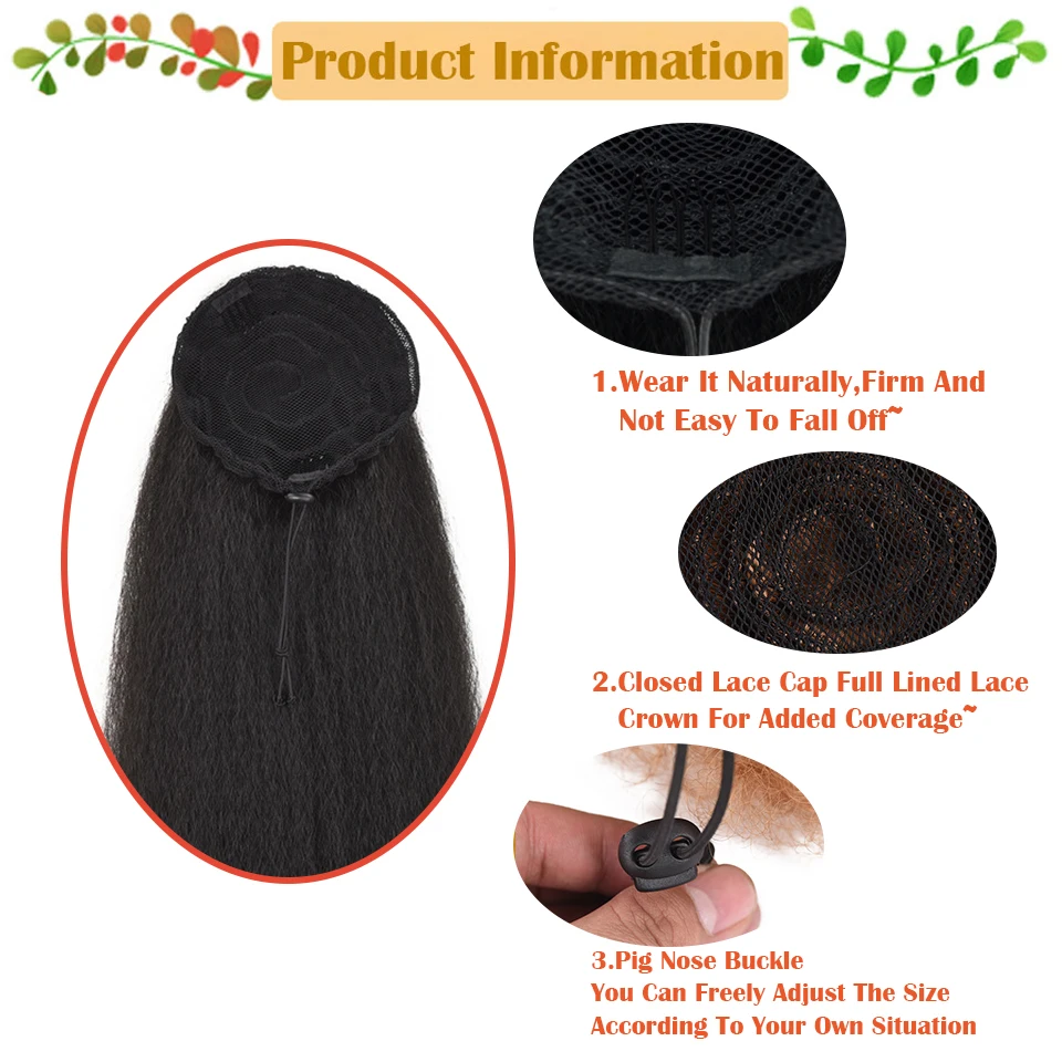 Cabelo afro longo rabo de cavalo puff, cabelo sintético crespo natural rabos de cavalo lisos com clip faixa elástica sylhair