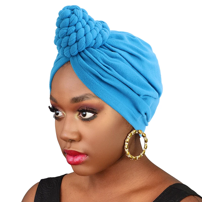 

Indian Braided Knotted Turban Muslim Hijab With Elastic Cap Bandanas Headband Bonnet Women Headscarf Wrap Hair Accessories Hat