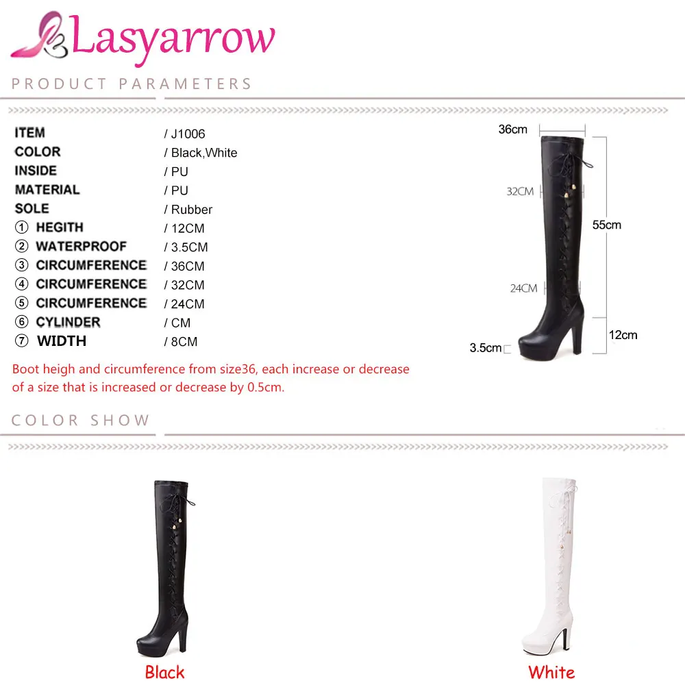 Lasyarrow 2019 nowe modne uda wysokie na kolana buty okrągłe toe lace up ciepłe jesienne buty zimowe gruby wysoki obcas buty j1006