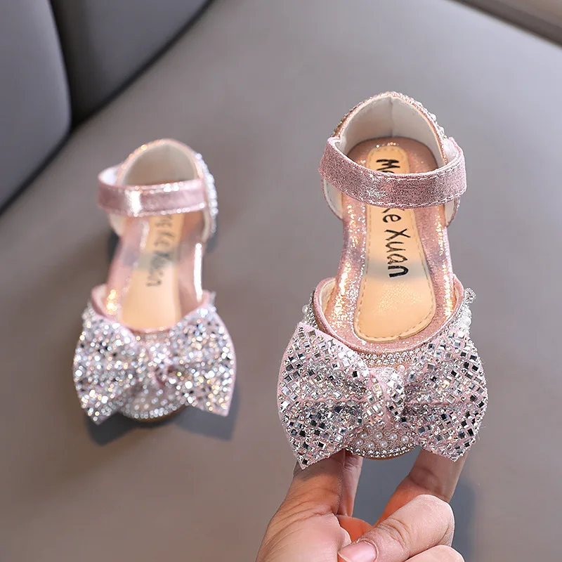 

Little Girl Princess Sandals Baby Show Children Bowite Shoes Kids Pearls Rhinestone Performance Party Shoes G543