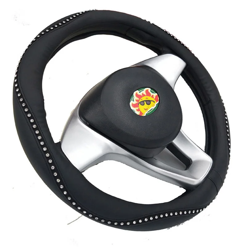 New Arrival PU Leather Car Steering Wheel Covers Diamond Black Auto Steering-Covers Cases For Dodge Lady Girls US7 X30