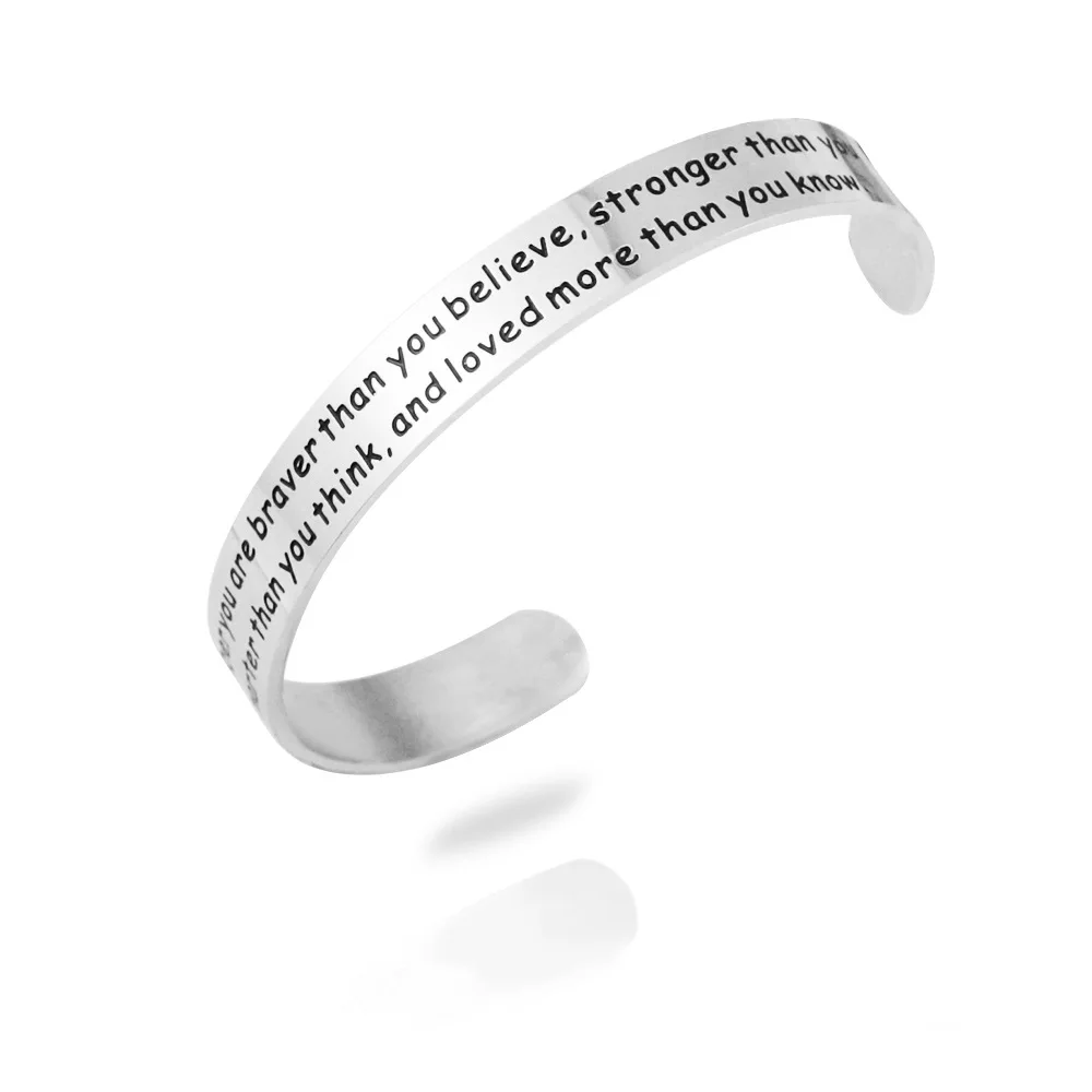 PolishedPlus ALWAYS REMEMBER YOU ARE BRAVER Than You Believe Engraved Bracelet Cuff Inspirational Jewelry for Women Men