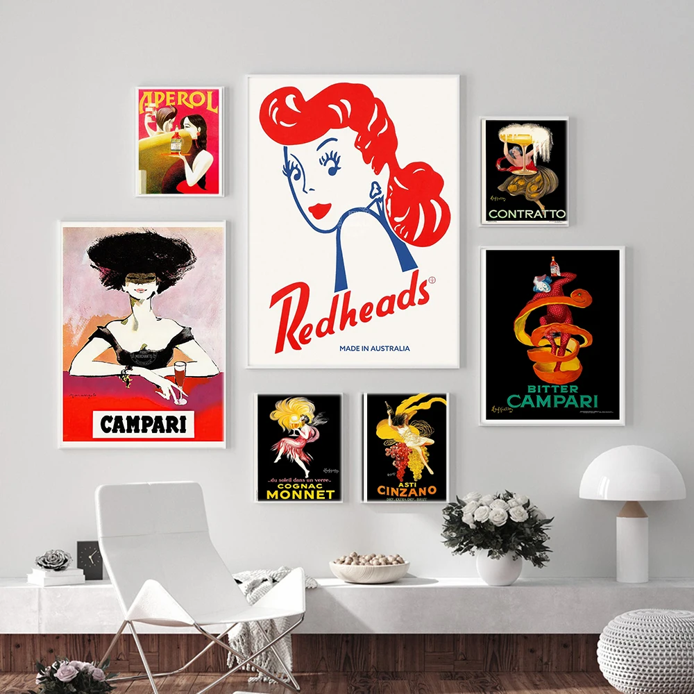 Póster de estilo Retro de Vermouth Martini, impresión de espagueti, cabeza roja, cuadro sobre lienzo para pared, imágenes publicitarias de bebidas, decoración de Bar para el hogar