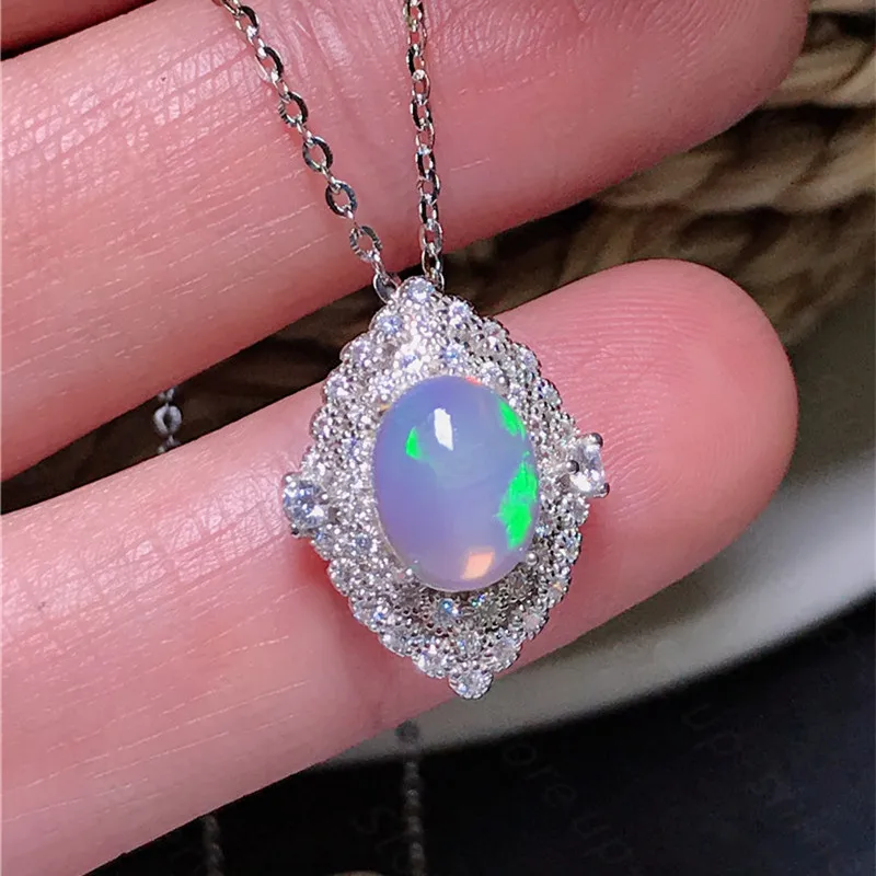 

Natural Opal Necklace 925 Silver Women's Necklace Super Shiny Luxury Atmosphere Banquet Essential Jewelry