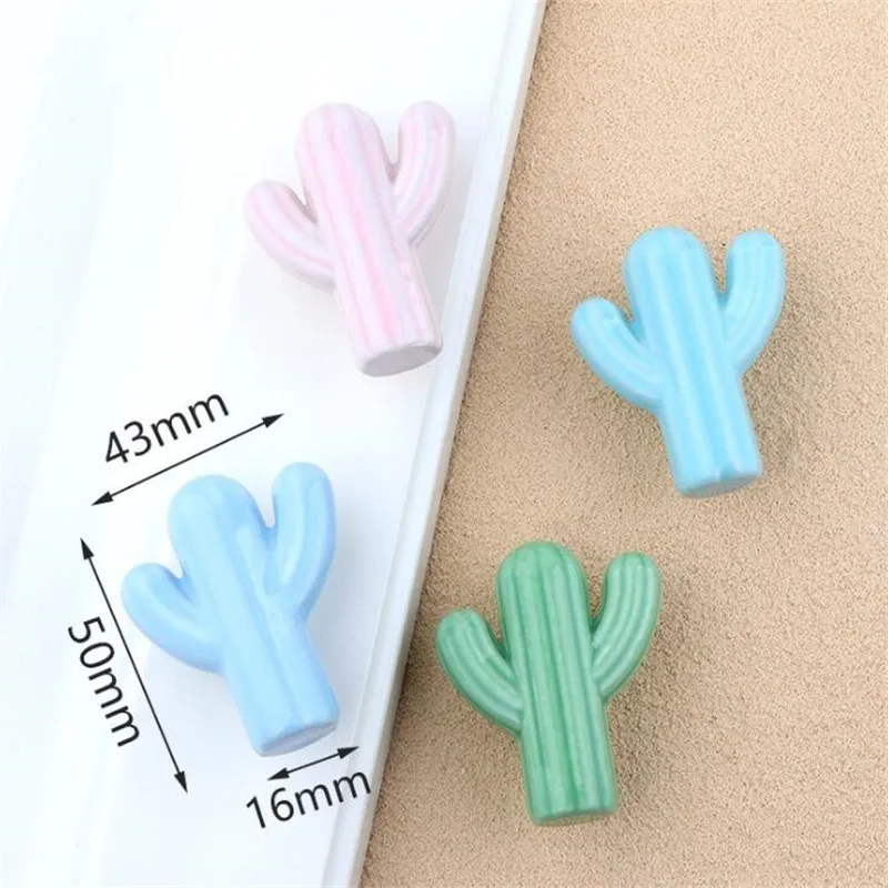 1Pc Creative Single Hole Ceramic Handle Furniture Pulls Accessories Green Pink Cactus Children's Room Cabinet Wardrob Handles