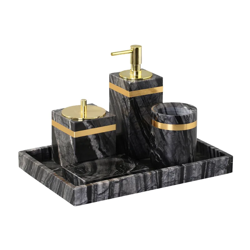 Bathroom Accessories Grey Marble Latex Bottle Soap Dispenser Toothbrush Rack Cup Dish Tray Wedding Gifts Gold Head Sale By Piece