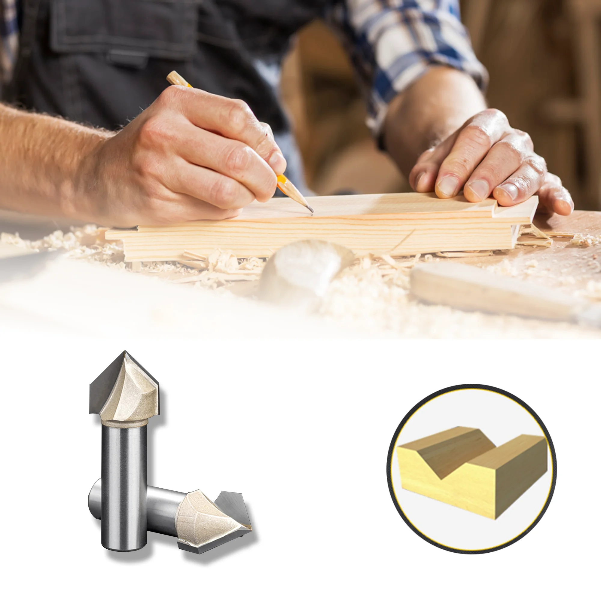 UCHEER 1pc V-router bits 90 ° fresa semplice senza guida per cuscinetti taglierina per rifilatura strumenti per la lavorazione del legno