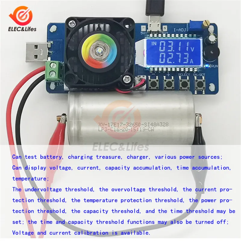 Imagem -03 - Bateria de Carga Eletrônica Capacidade Tester Corrente Constante Detector de Energia Usb Resistor Ajustável Fx25 4a 25w Fx35 5a 35w