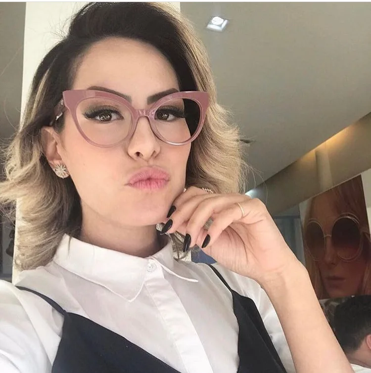 New Cat Eye Glasses Frame Women Brand Designer Cateye Optical Eyeglasses Ladies Retro Finished Myopia Prescription Spectacles