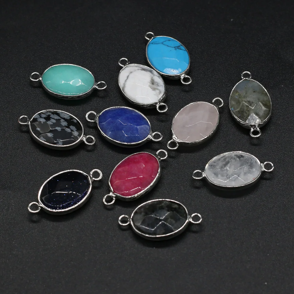 2PC Natural Stone Double Hole Connector Pendant Faceted Crystal Quartz Charms for Jewelry Making DIY Earring Bracelet Accessory