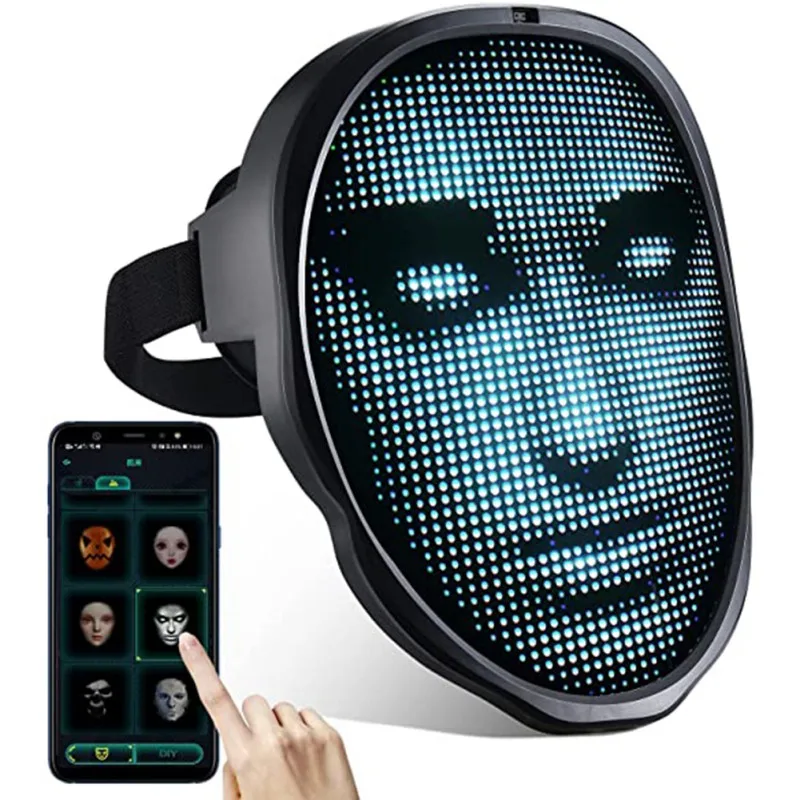 LED Luminious Mask Fast Face-Changing Intellectual Bluetooth APP Connect Cosplay Facepiece For Halloween Christmas Party