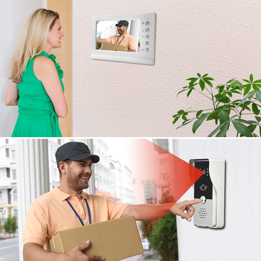 Wired Video Intercom for Home Apartment, Video Entry Phone Door Intercom with 7 Inch Monitor  Camera support Lock Access Control