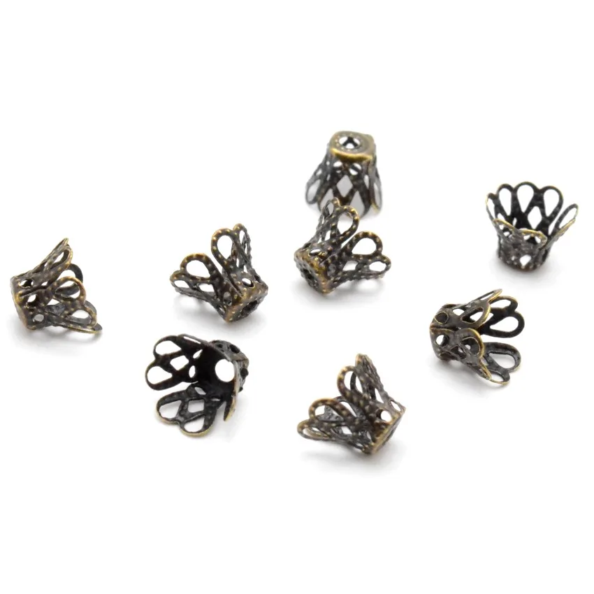 Jewelry DIY Vintage Filigree Metal Cup Hollow Flower Spacer Beads End Caps Pendant DIY Charms Connectors Jewelry Finding