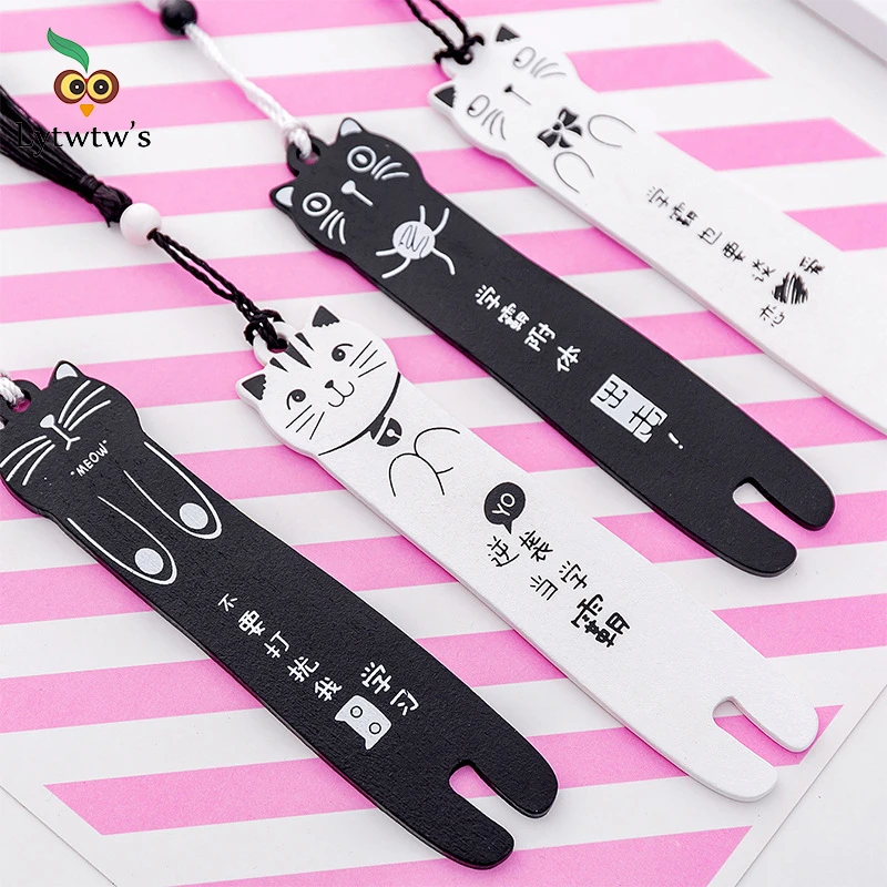 1 Piece Lytwtw's Cat Kitty Tassel Bookmark For Books Stationery Cartoon Gift Office School Wood Cute Things Kawaii Cute Funny